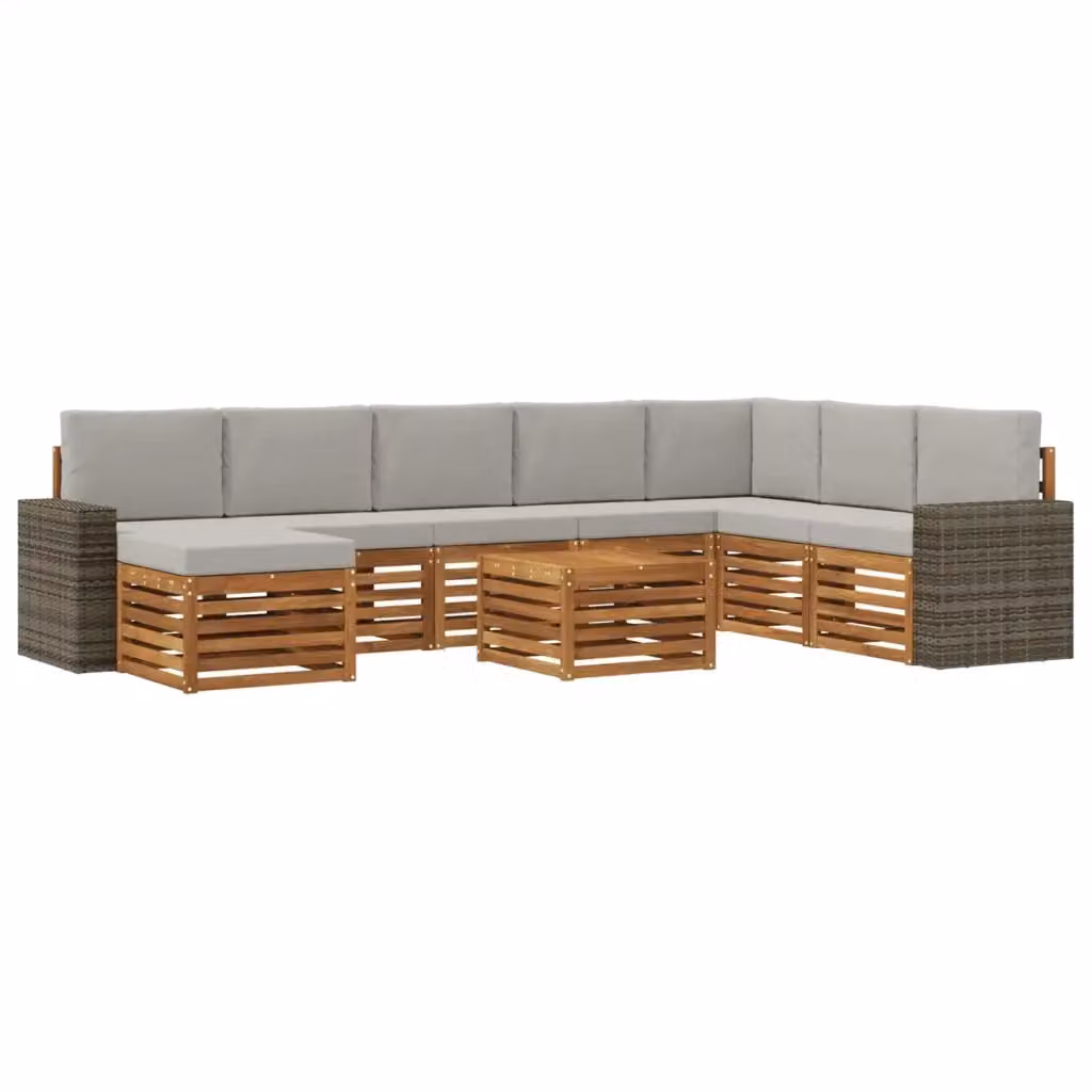 Set di divani da esterno a L con tavolino e pouf vidaXL in legno di acacia, beige e grigio – 2