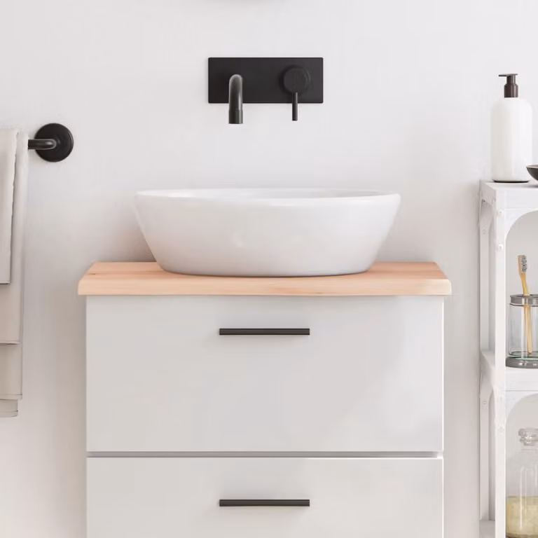 Piano da bagno vidaXL in legno massello non trattato, colore marrone, L: 60 cm, P: 40 cm, H: 2 cm