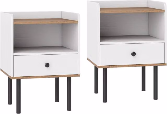 Comodino tavolino da letto con cassetto moderno tavolino laterale in metallo, Comodino tavolino compatto Bianco-Comodini