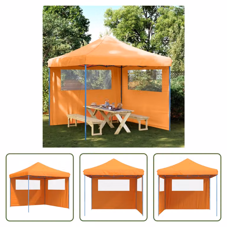 The Living Store Tenda per feste pieghevole pop-up con 2 pannelli laterali arancione