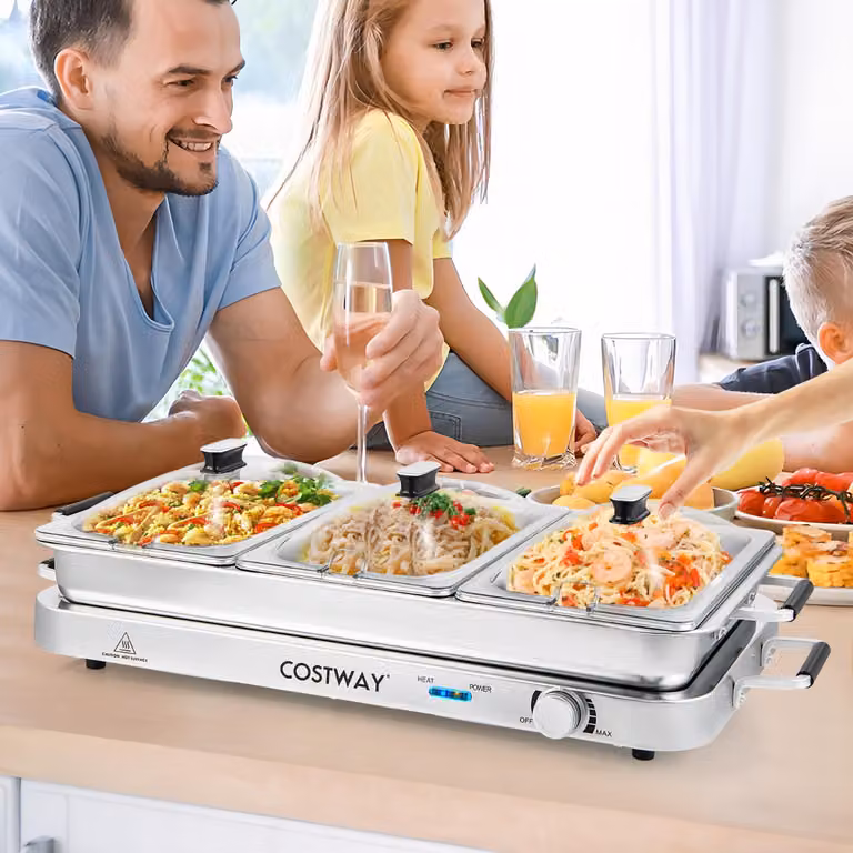 Scaldavivande elettrico portatile Costway 2 in 1 con controllo della temperatura, vassoio riscaldante in acciaio inox, argento, 9L