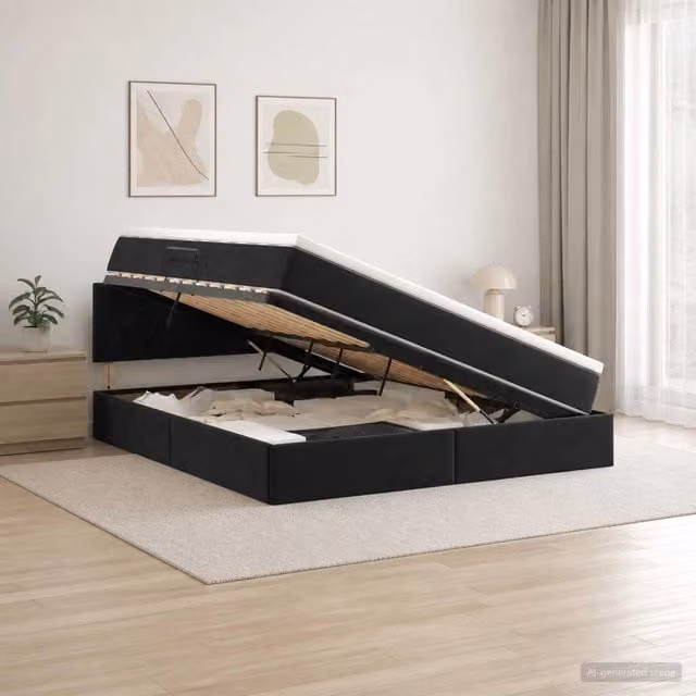 Letto con Contenitore e Testiera in Velluto vidaXL, L/P/H: 160 x 200 x 88 cm, Nero e Bianco – 1