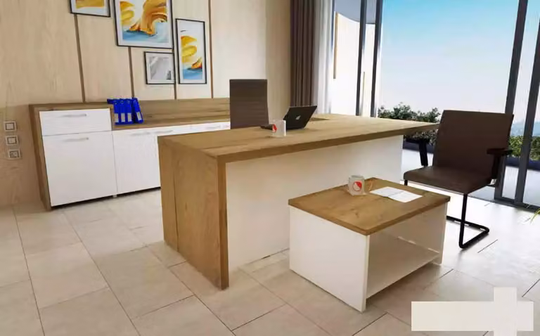 Büro Modernes Set Eckschreibtisch brauner Couchtisch Aktenschrank 3tlg.