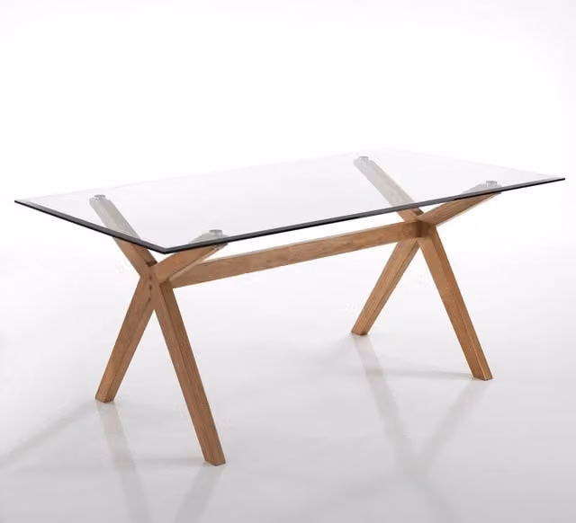 Tavolo moderno rettangolare Oresteluchetta in vetro trasparente e legno rovere H 75,5 x L 180 x P 90 cm