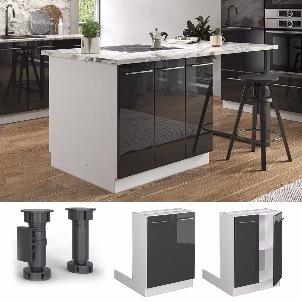 Isola cucina Vicco Fame-Line Antracite lucido e Bianco, base moderna con ante a battente, L: 60 cm, P: 30 cm, H: 82 cm – 2