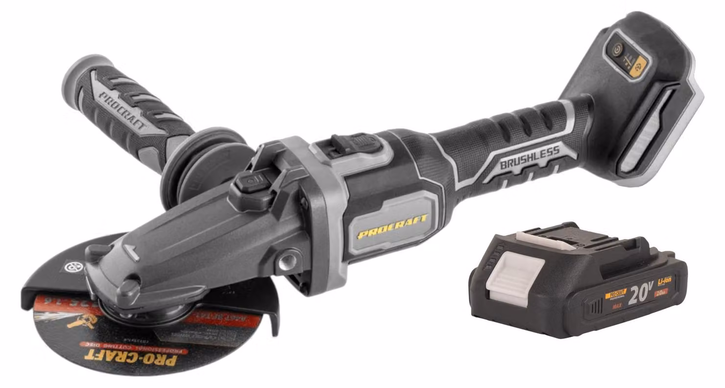 Smerigliatrice angolare a batteria Procraft Industrial AG125Cbb con testa piatta 20 V 125 mm Brushless + 1x batteria 2,0 Ah - senza caricabatteria
