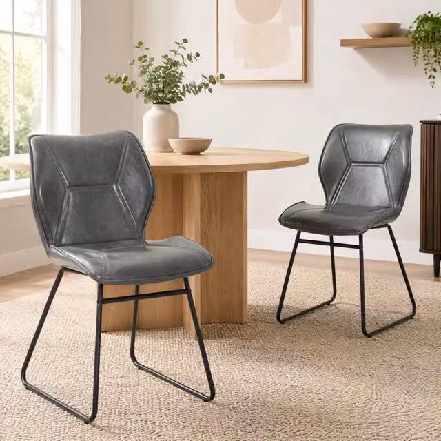 Set da 2 sedie per sala da pranzo in ecopelle grigia con struttura metallica, imbottite per cucina, soggiorno e ufficio