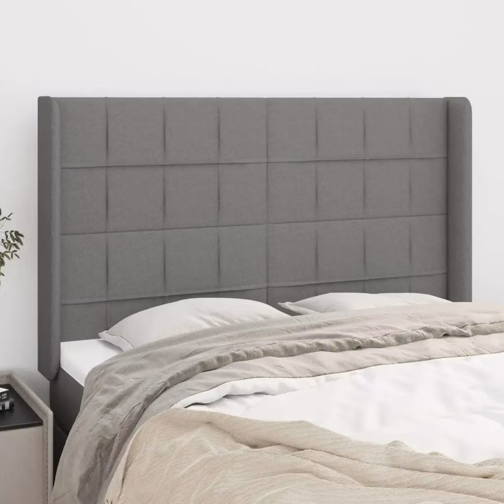 Testiera ad orecchio in tessuto grigio scuro con struttura in legno di larice L: 147 cm, P: 16 cm, H: 118/128 cm – 2