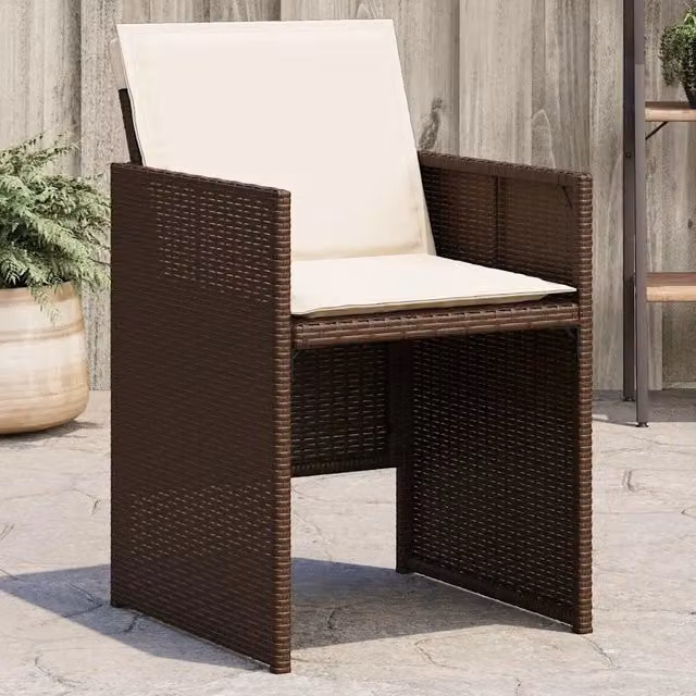 Set di 4 sedie da giardino con cuscini vidaXL in polyrattan marrone e bianco con braccioli