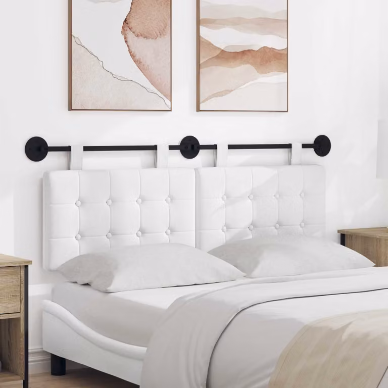 Testiera per letto sospesa vidaXL in tessuto bianco con design moderno e geometrico, L: 130 cm, H: 55 cm, P: 11 cm