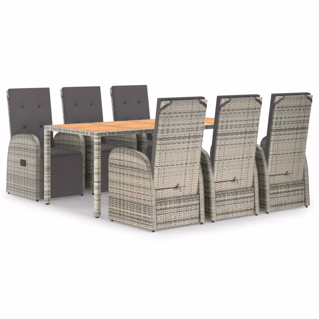 Set da pranzo da giardino vidaXL in polyrattan e legno di acacia con 7 pezzi e cuscini grigi – 2