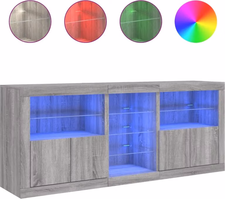 Credenza con Luci LED Grigio Sonoma 162x37x67 cm