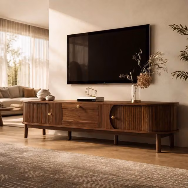 Mobile TV ULEVR 170x39,5x38 cm con cassetto e 2 ante scorrevoli, MDF color noce