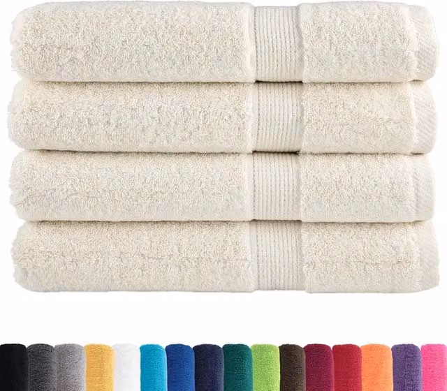 Set di 4 asciugamani in cotone spugna Soluna color beige, grammatura 600 g/m2