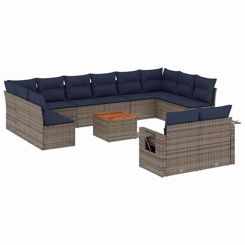 Set di Divani da Giardino a Forma di U vidaXL in Polyrattan Grigio con Cuscini e Tavolino da Esterno – 2