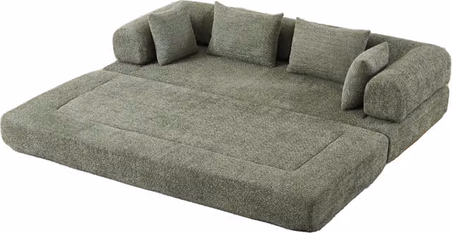 Divano letto modulare 4-in-1 in tessuto di ciniglia verde con schienale regolabile e 4 cuscini inclusi