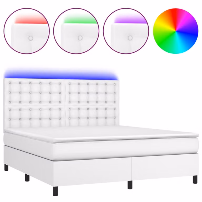Giroletto Molle con Materasso e LED Bianco 160x200cm Pelle finta