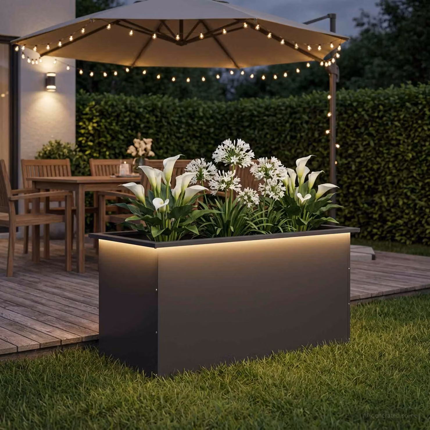 Fioriera da giardino con LED vidaXL in acciaio nero L: 100 cm, P: 50 cm, H: 48 cm