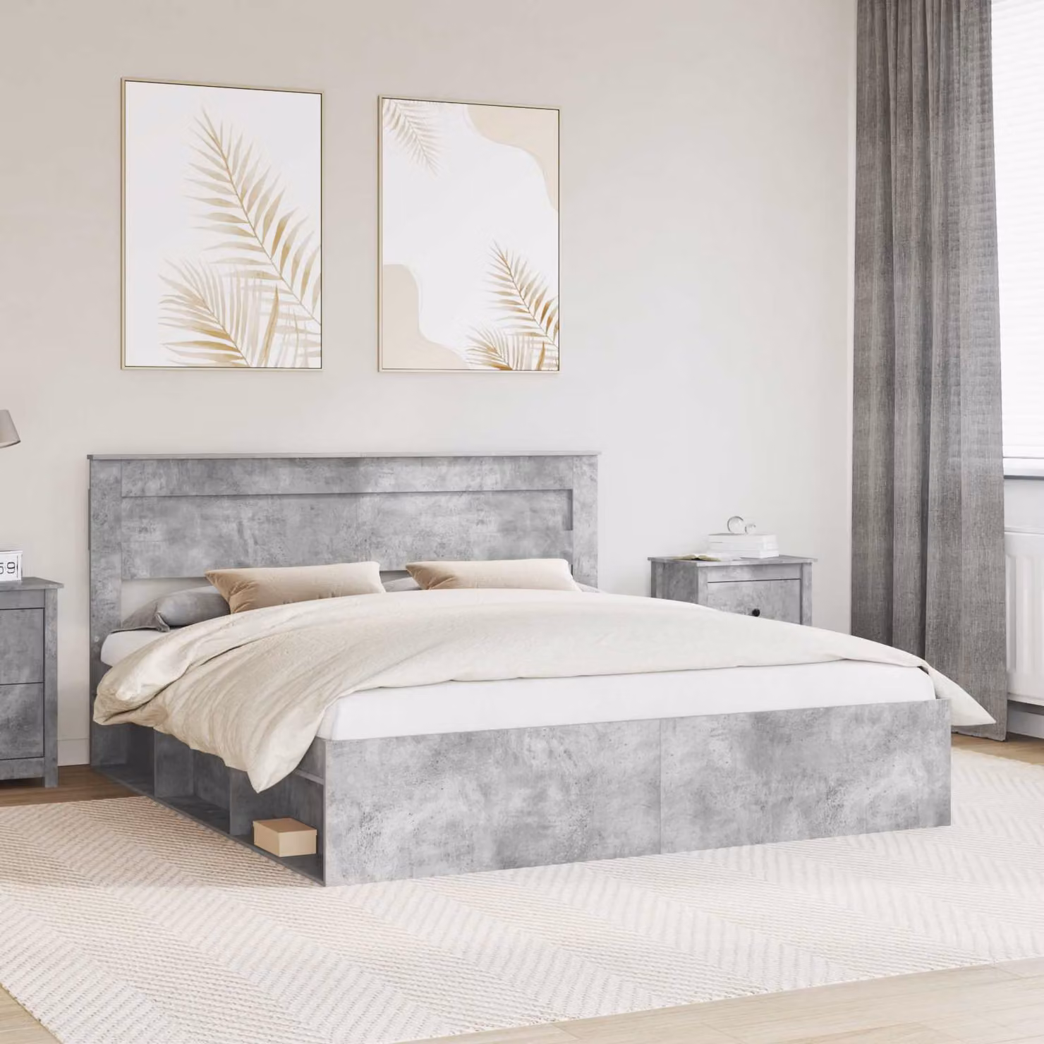 Struttura del letto moderna vidaXL in pino massello e effetto calcestruzzo grigio, L/P: 180 x 200 cm – 1
