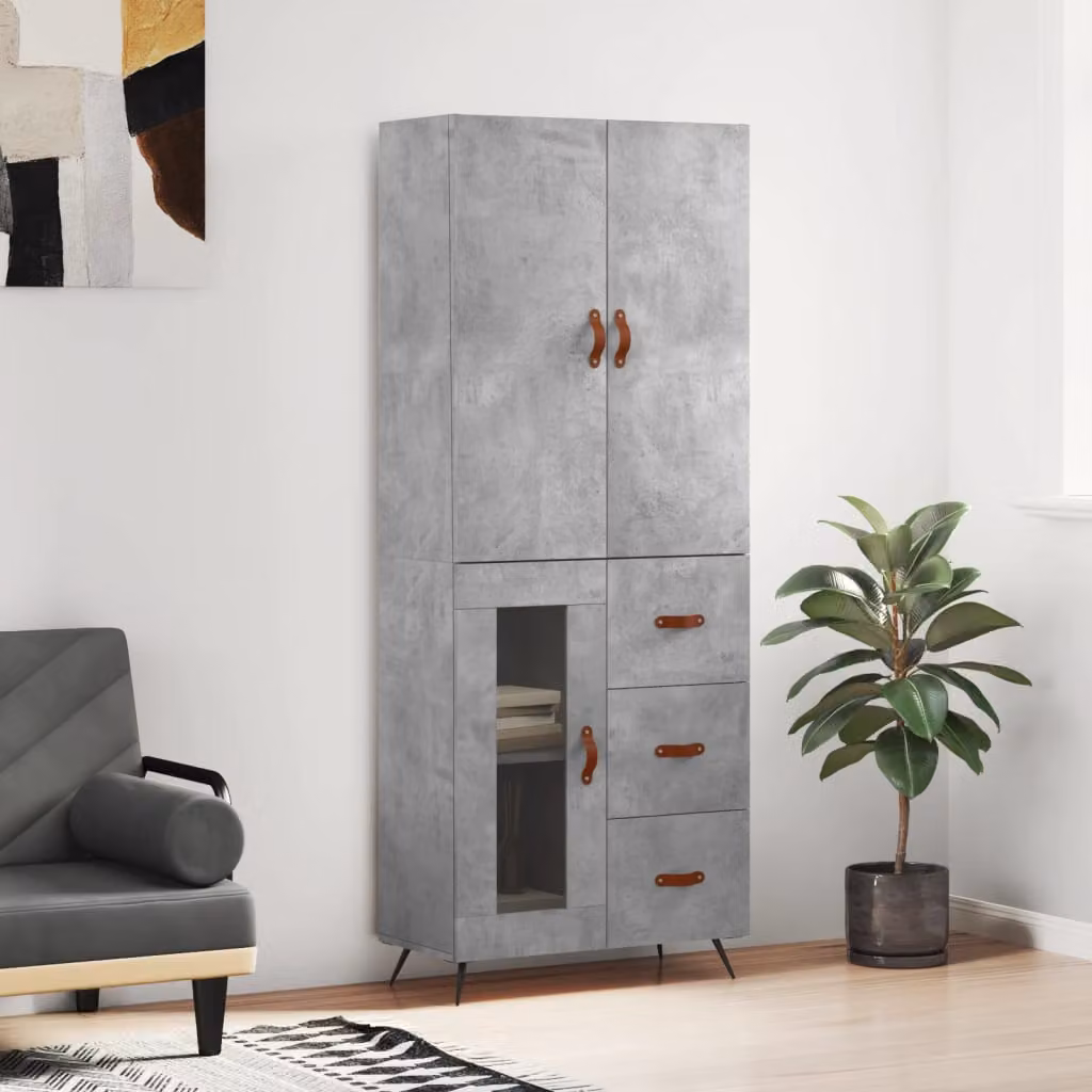 vidaXL Credenza Moderna Grigio con Ante e Ripiani Interni in Legno e Metallo L: 69,5 cm, P: 34 cm, H: 180 cm