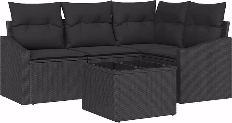 Set di divani con cuscino 5 pcs Nero polyrattan