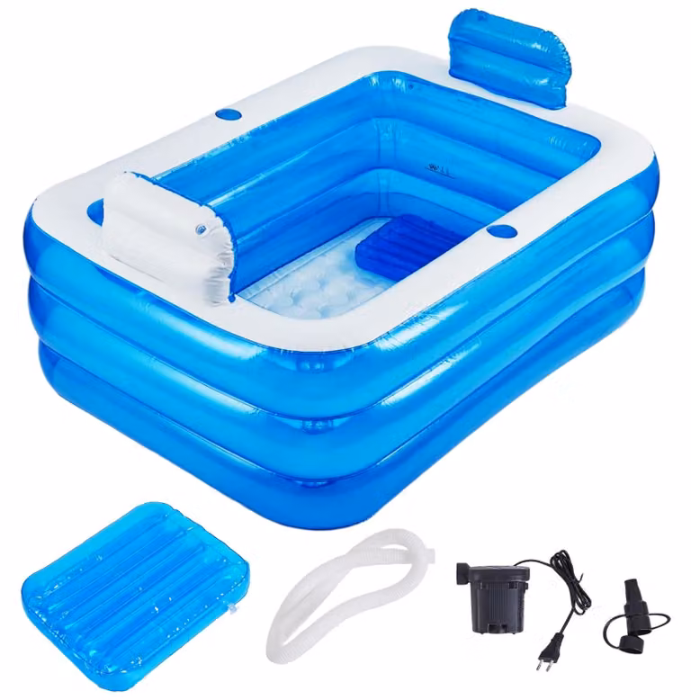 Vasca da bagno gonfiabile, rettangolare, dimensioni 160x120x60 cm, con schienale