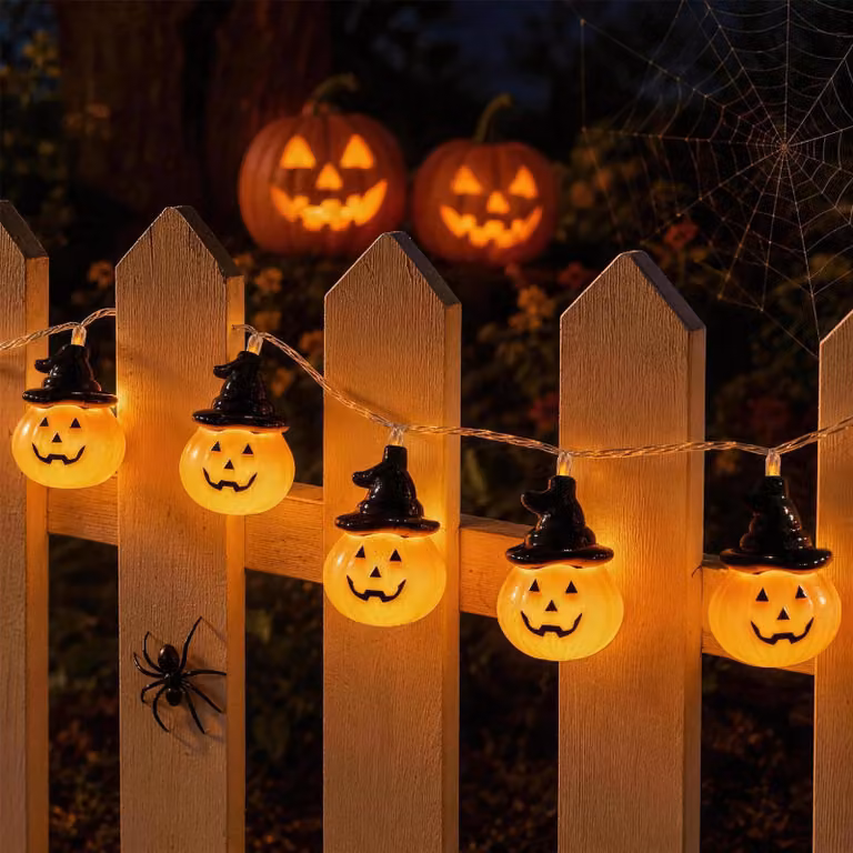Catena di luci a forma di zucca, lunghezza 2,3 metri, 20 pezzi, colore arancione, alimentata a batteria