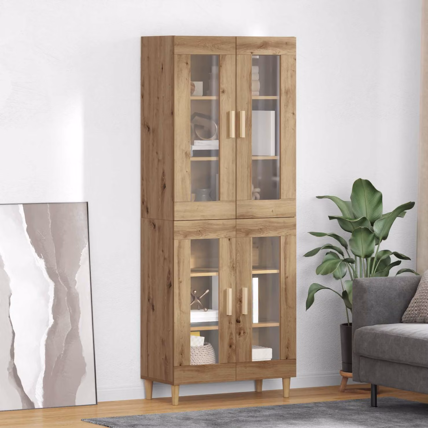 Credenza moderna vidaXL in legno e vetro color marrone L: 69,5 cm, P: 34 cm, H: 180 cm