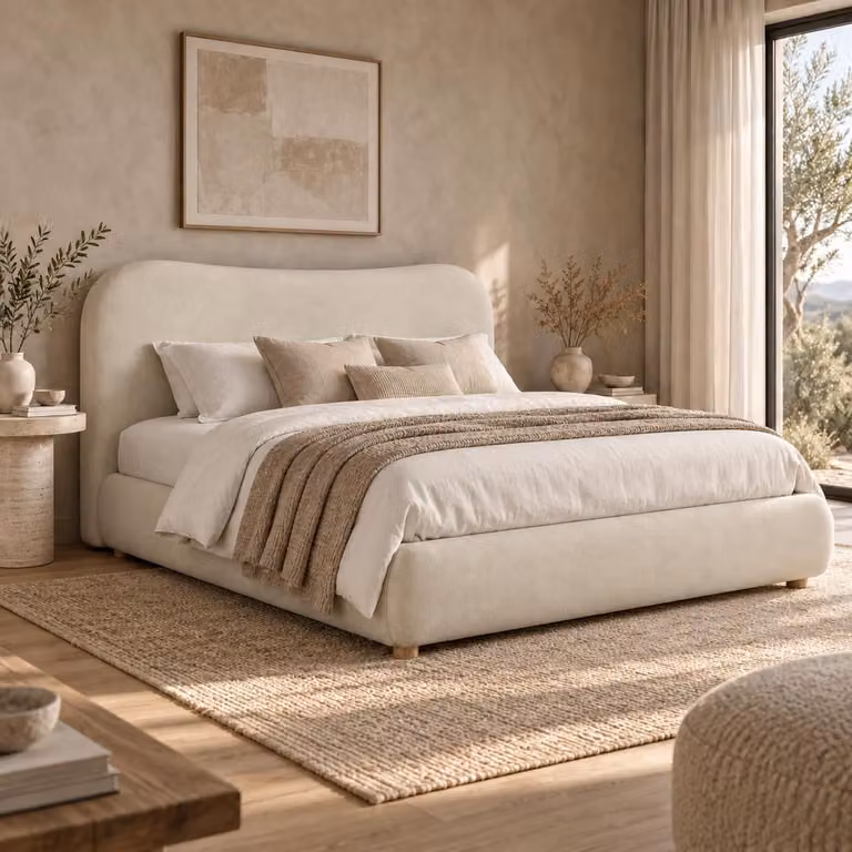 Letto imbottito okwish 160x200 con contenitore, testiera imbottita e rete a doghe, letto matrimoniale con gambe in legno massello, rivestito in chenille, colore beige, senza materasso