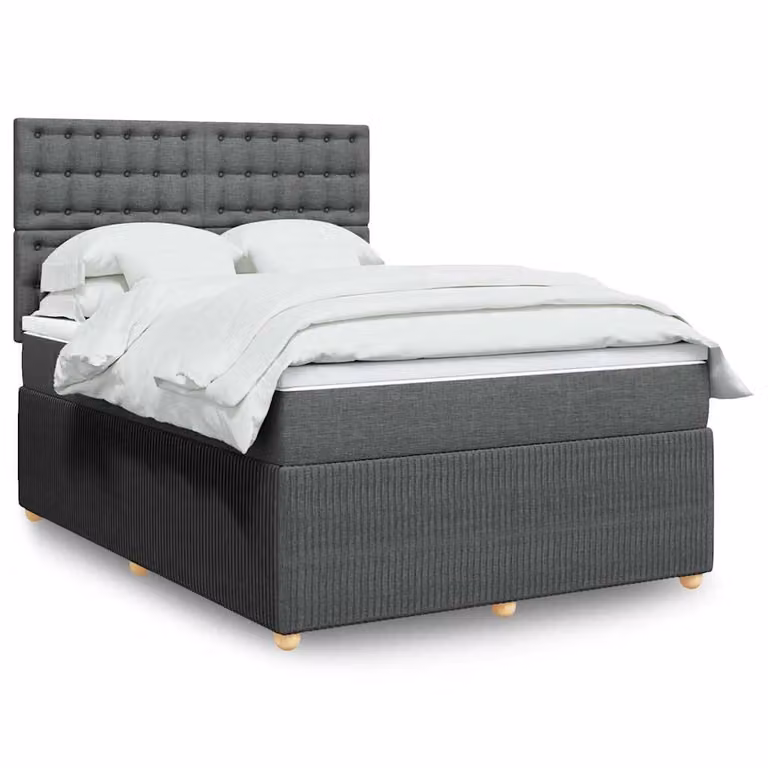 vidaXL Letto Ibrido con Giroletto a Molle e Materasso in Tessuto Grigio e Bianco L/P/H: 140 x 200 x 150,5 cm