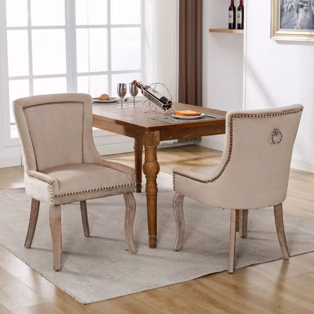 Desviae Sedia da Pranzo Sedia Imbottita con Schienale Ergonomico e Gambe in Legno Massello, in Velluto Beige