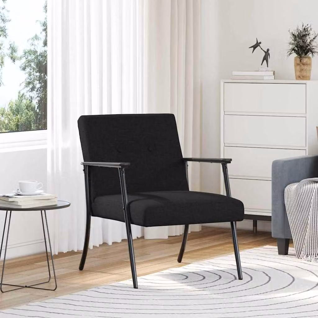 Poltrona nera, dimensioni 59 x 75 x 78 cm, rivestita in tessuto