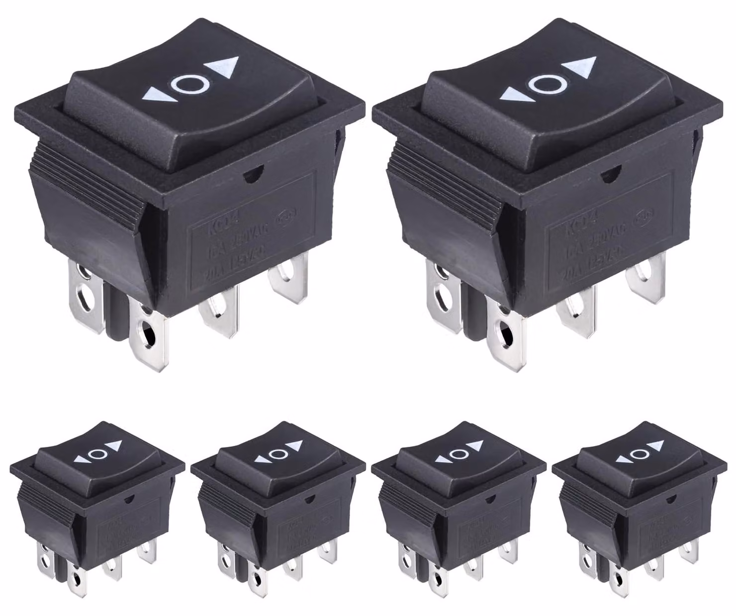 Interruttore a levetta, 6 poli, DPDT, 16A/250V, 20A/125V, colore nero, confezione da 6 pezzi.
