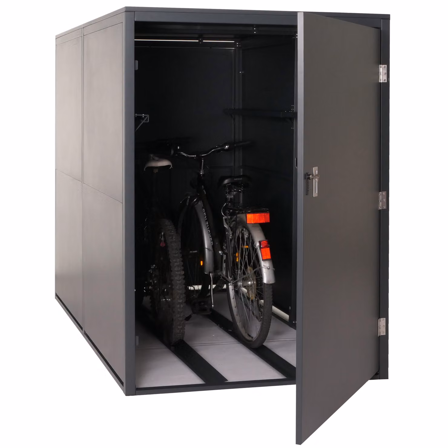 garage per 2 biciclette HWC-L56c, rimessa per biciclette con deposito, in metallo con serratura 160x113x209cm ~ antracite