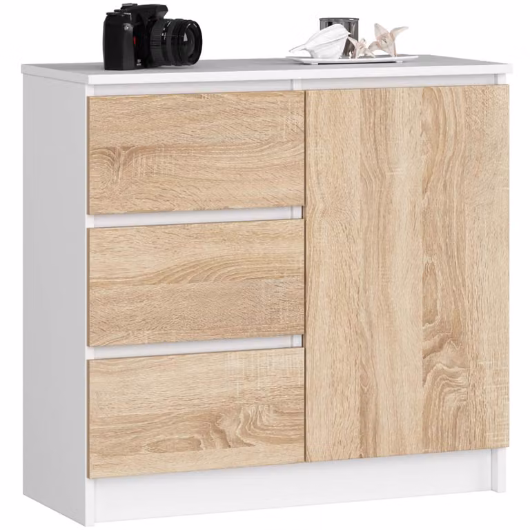 Comò K80 Jerry con smart storage in bianco e rovere Sonoma
