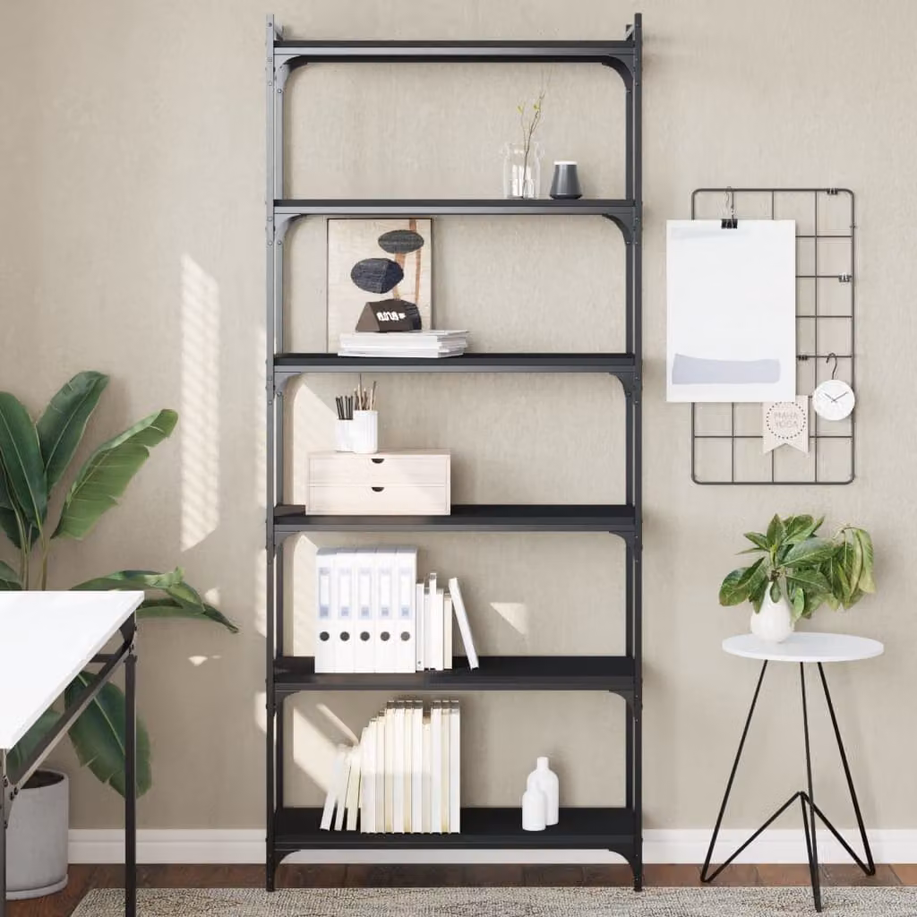 Libreria a 6 Ripiani vidaXL in Stile Industrial, Colore Nero, L/P/H: 80 x 30 x 188 cm