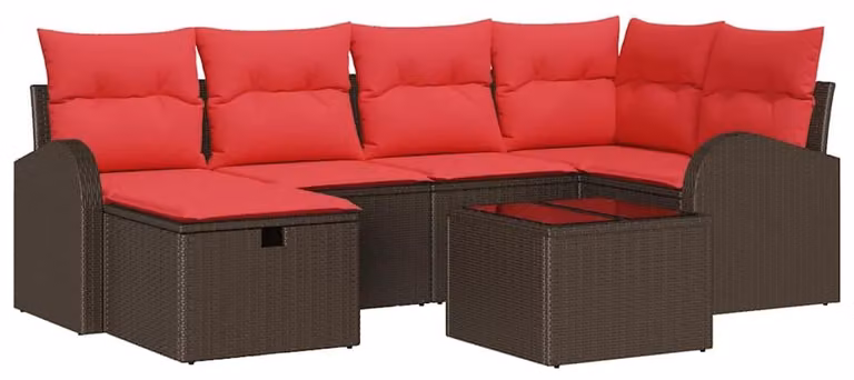 Set Divano da Giardino con cuscino 7 pcs Marrone polyrattan