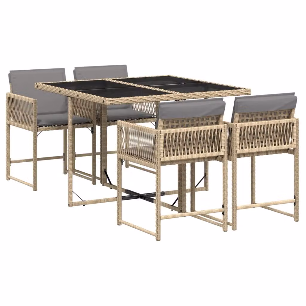 Set Pranzo da Giardino 5 pz con Cuscini Beige Misto Polyrattan