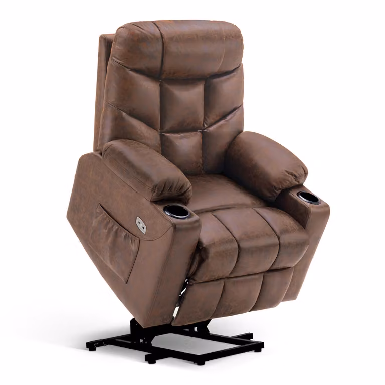 M MCombo Poltrona TV con supporto per l'alzata elettrica, poltrona con supporto per l'alzata, reclinabile con funzione di reclinazione fino a 140°, 7286BR (microfibra marrone)