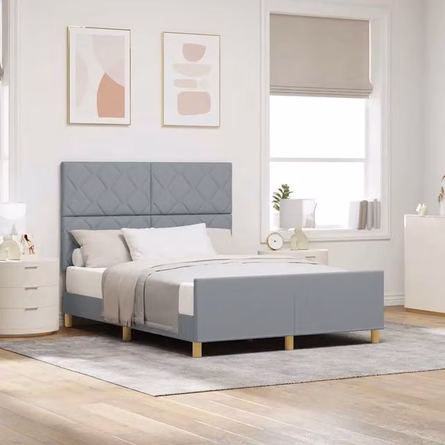 Struttura del letto imbottita vidaXL in tessuto grigio con base in legno e pino L/P/H: 207 x 140 x 146 cm