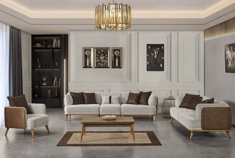 Modernes Set für das Wohnzimmer 2 weiche Sofas + 1 Sessel grau + Couchtisch