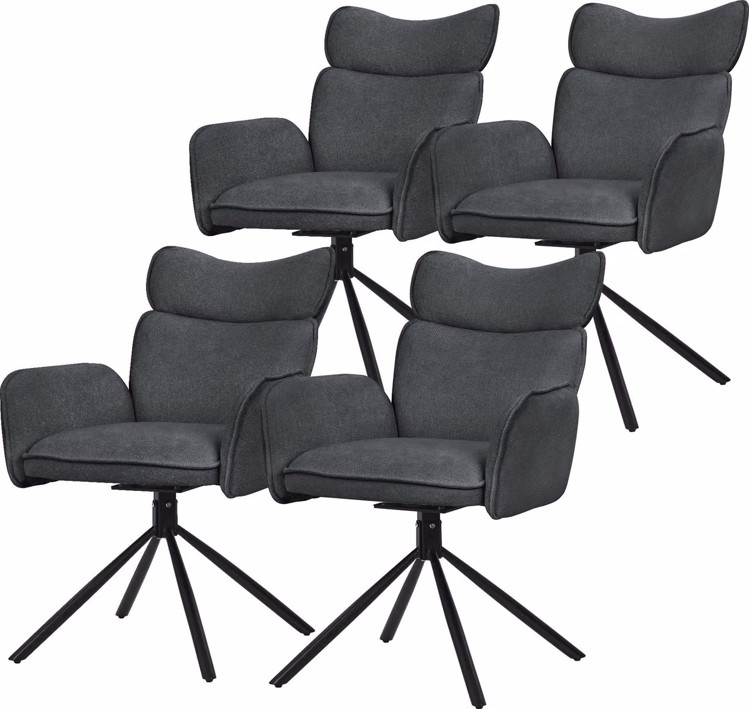 ML-Design set di 4 sedie da sala da pranzo girevoli in tessuto antracite sedia da soggiorno con schienale e braccioli sedia girevole a 360° gambe in metallo poltrona ergonomica