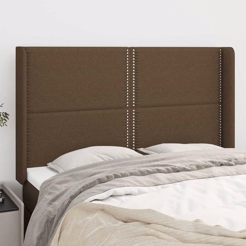 Testiera ad orecchio vidaXL in tessuto marrone con struttura in legno L: 147 cm, P: 16 cm, H: 118-128 cm – 1