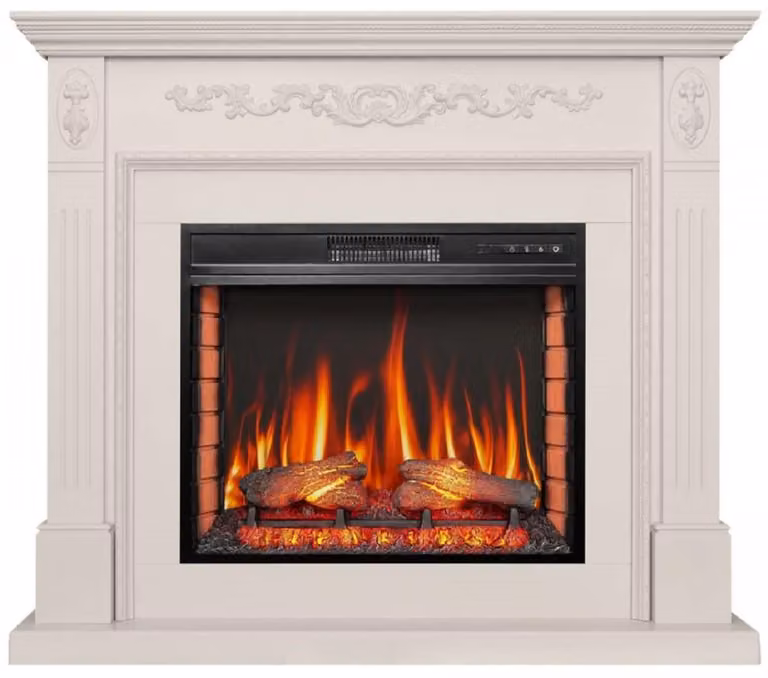 Casa Padrino Barock LED Electrokamin Weiß 128 x 38 x H. 110,5 cm