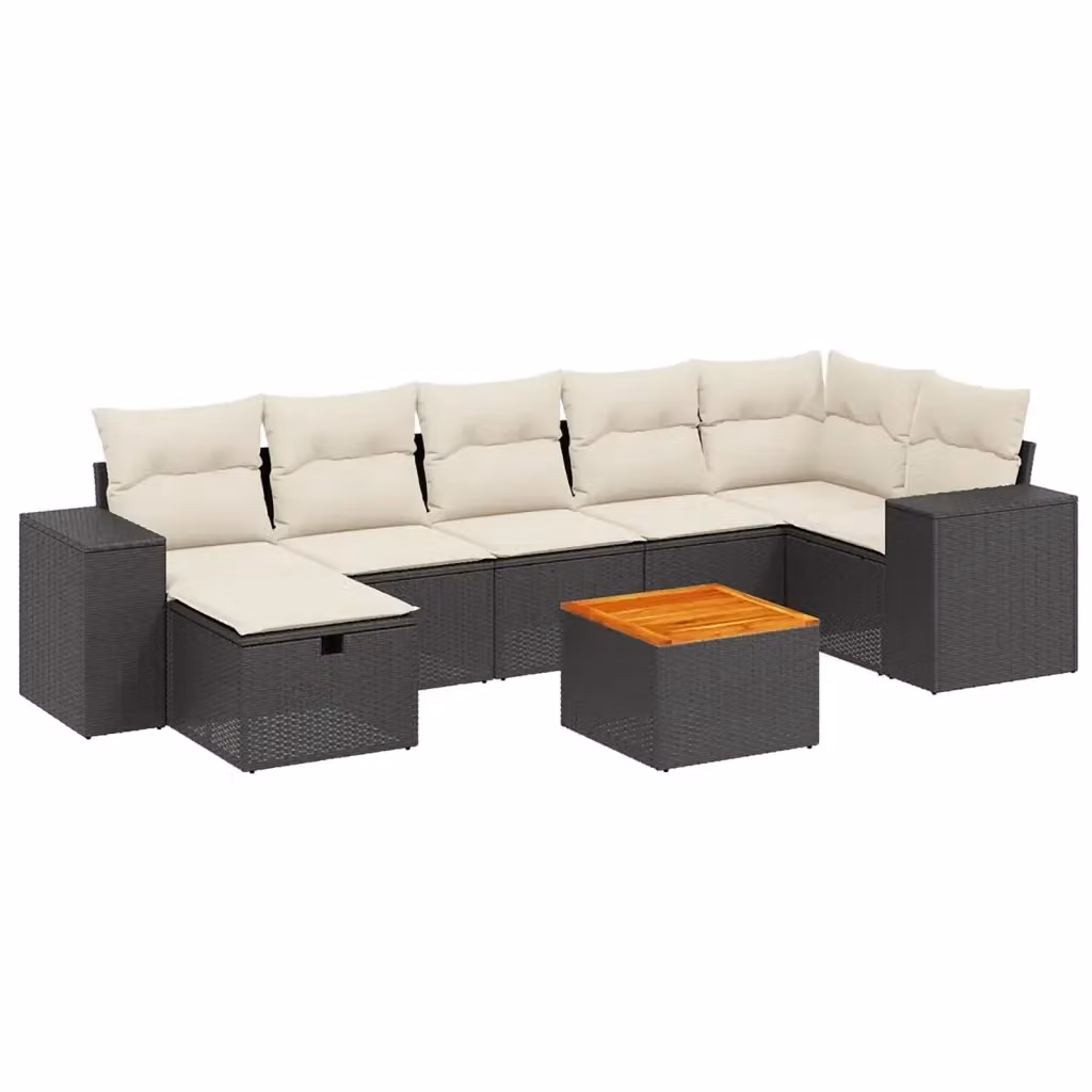 vidaXL Set Divani da Giardino a L con 8 Pezzi, Polyrattan Nero e Struttura in Acciaio, con Cuscini Rimovibili e Tavolino da Esterno – 2
