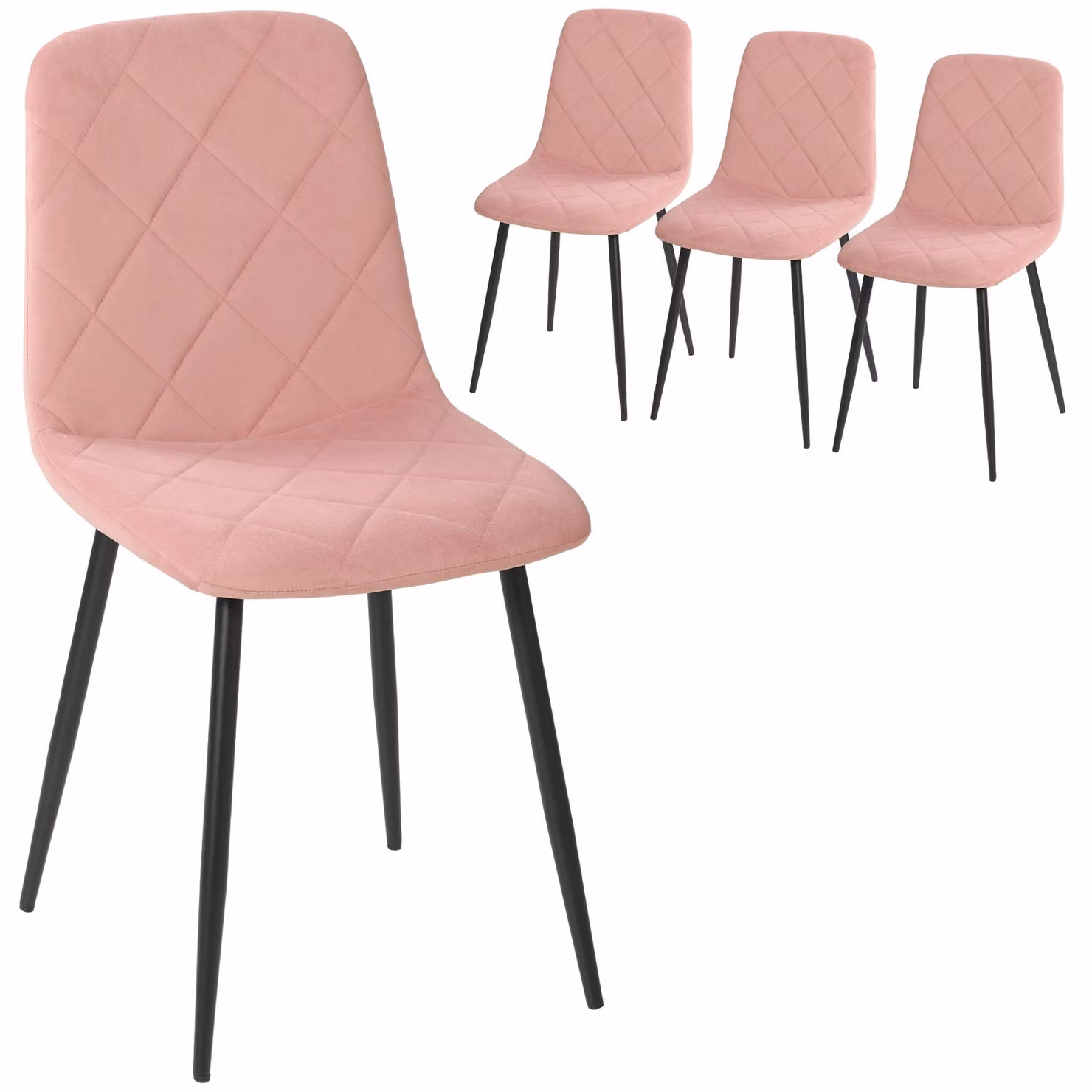 Sedie da pranzo - Sedia da pranzo con schienale - Set da 4 - Imbottite - Struttura in metallo - Rivestimento effetto velluto - Senza braccioli - Rosa