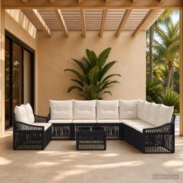 Set Divano da Giardino 10 pz Nero polyrattan 3436048