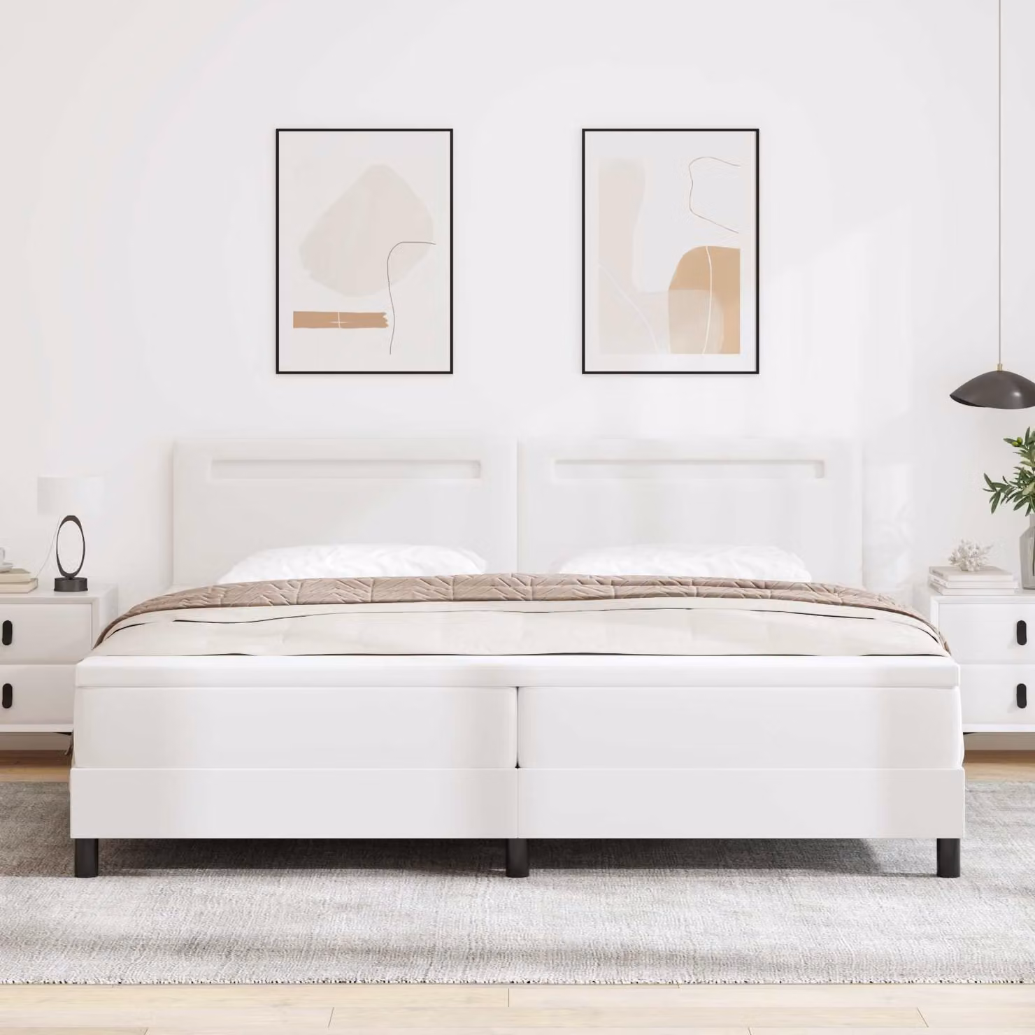 Letto a molle con testiera vidaXL in pelle sintetica bianca L/P: 200 x 200 cm