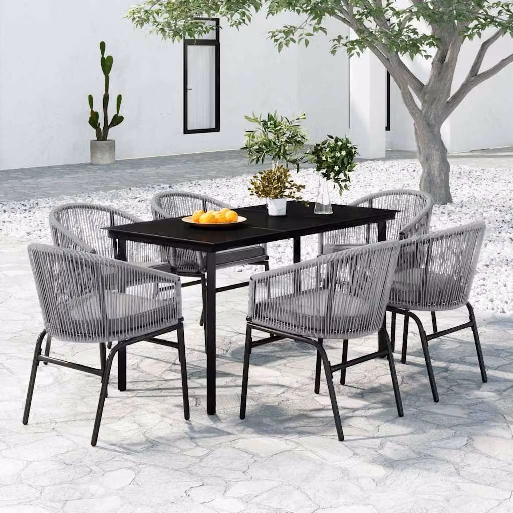 Set da pranzo da giardino vidaXL in acciaio antracite con tavolo in vetro e 7 sedute
