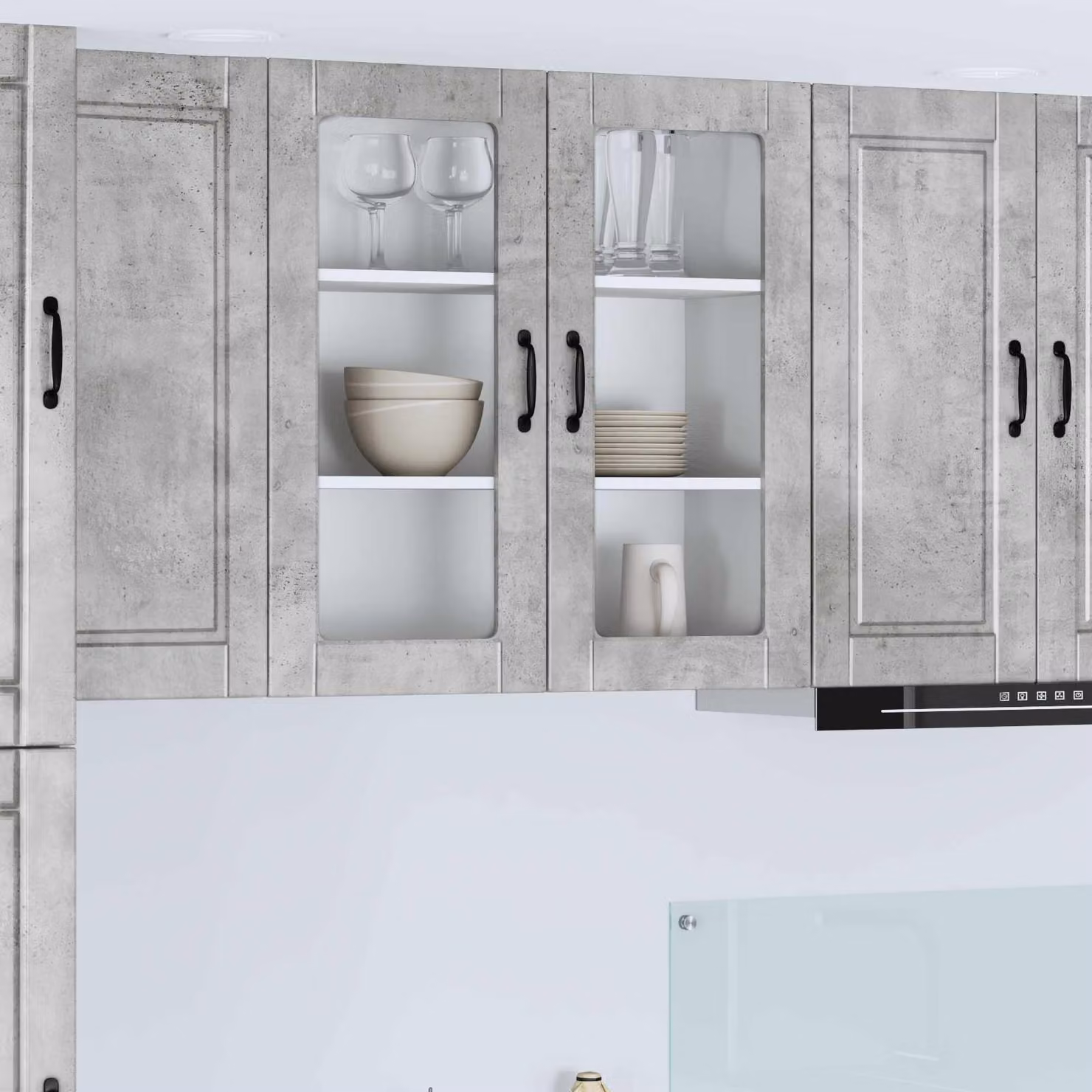 Mobile da parete PORTO vidaXL in legno e vetro, Grigio cemento, L 80 x P 31 x H 80 cm